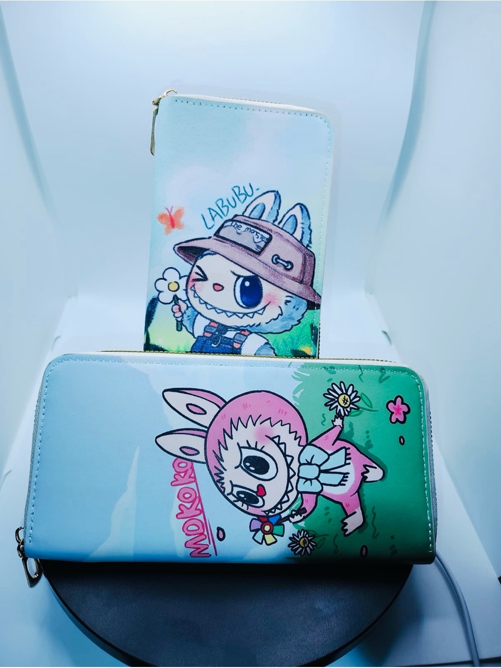 NEW BUBU Zipper long Wallet - Light Blue & Green